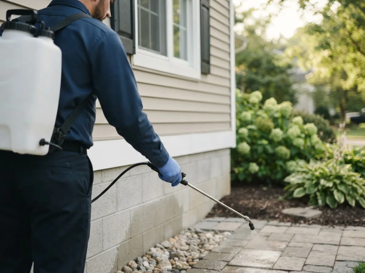 Pest control technician inspecting a home in Newtown, CT